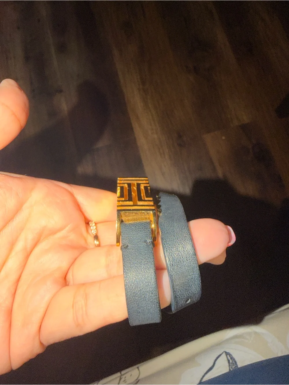 Tory Burch Leather Wrap Bracelet Fitbit band with Gold Accent - Blue